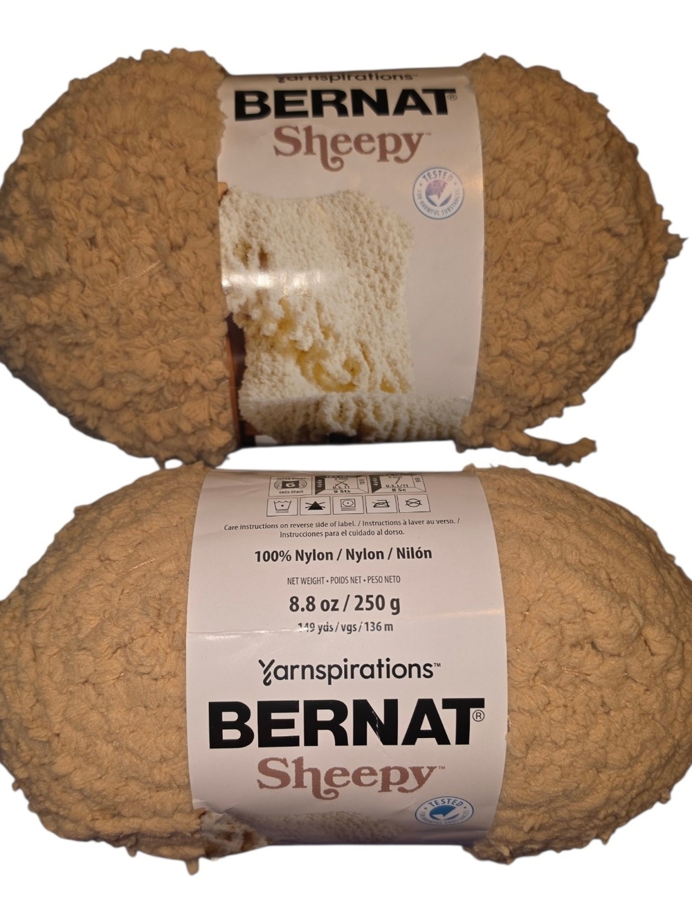 Bernat Sheepy Yarn Light Fawn Lot of 2 Super Bulky Plush Discontinued